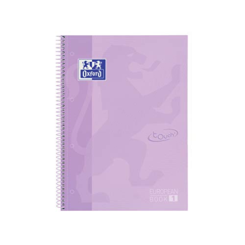 Oxford cuaderno Europeanbook 1 touch, microperforado, tapa extradura, espiral, a4+, cuadrícula 5x5, color malva pastel