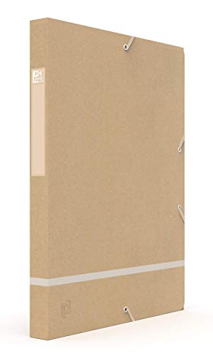 Oxford Touareg - Caja de clasificación, 24 x 32 cm, lomo 25 mm, con goma elástica, cubierta de tarjeta reciclada, color kraft y blanco esmerilado
