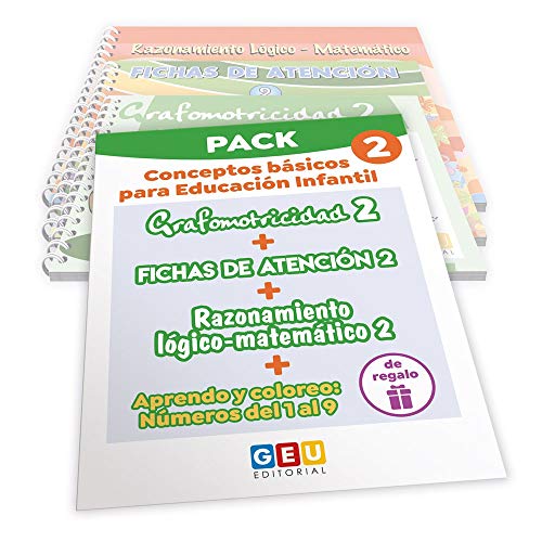 Pack Conceptos básicos Educación Infantil 2 | Editorial Geu | mejora la atención Grafomotricidad y preescritura | Desarrolla Razonamiento matemático (Niños de 3 a 5 años)
