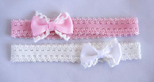 Pack de 2 diademas con lazos para bebé en colores rosa y blanco. Envío GRATIS 72h