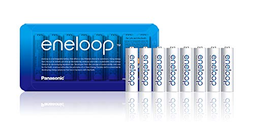 Panasonic eneloop, pila de Ni-MH lista para usar, AA Mignon, pack de 8 uds., envase apto como estuche de almacenamiento, mín. 1900 mAh, 2100 ciclos de carga, potente, recargable