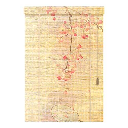 Patrón de Flores Persianas enrollables Cortina de bambú Cortina de la Puerta del Obturador de Estilo japonés Sombreado Cortar el Fondo, 3 Colores (Color : A, Size : 140x225cm)