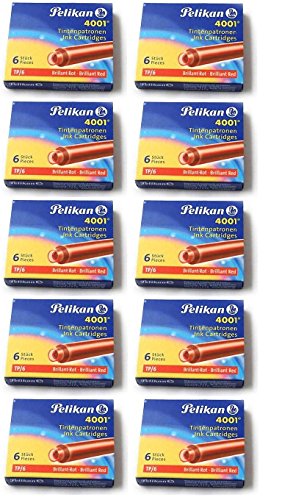 Pelikan cartucho de tinta 4001 TP/6 en 8 colores a elegir, en 5 o 10 Pack de ahorro, cada uno con 5 x 6 bzw 10 x 6 cartuchos de tinta original Pelikan, color rojo