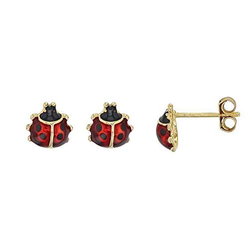 Pendientes con forma de mariquita rojo oro amarillo GF 750*