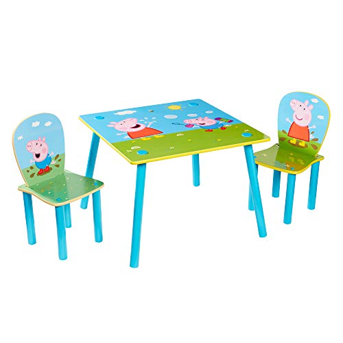 Peppa Pig Juego de 2 niños, Mesa de 43,5 cm de Profundidad, Dimensiones construidas (Aprox.) sillas de 52,5 cm de Alto x 29,5 cm de Ancho x 29 cm de Profundidad.
