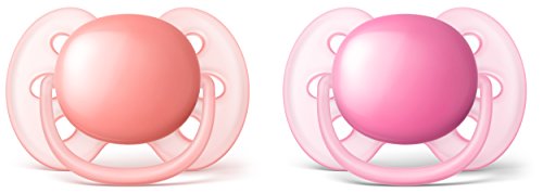 Philips Avent SCF213/22 - Pack de dos chupetes ultra suaves y flexibles, lisos niña, 6-18 meses, color rosa