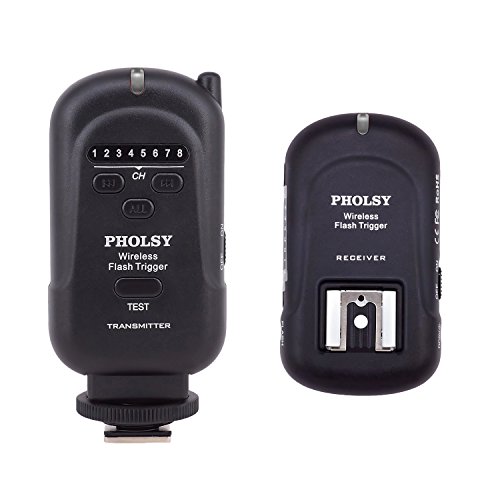 PHOLSY Disparador Remoto Inalámbrico de Flash con Transmisor y Receptor - Alcance de 650 '/ 200m