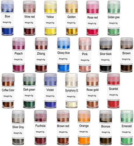 Pigmentos para Resina Epoxi 24 Colores - Mica en Polvo, Tinte para Suministros de Fabricación de Jabón, Aplicación en la Velas, Limos, Sombra de Ojos, Rubor, Arte de Uñas, Joyería de Resina, Artista