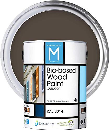 Pintura para Madera | Bio-based Wood Paint RAL 8014 | 4 L | para todo tipo de madera | Pintura madera exterior con un aspecto de acabado semi mate cálido y sedoso | Color Marron