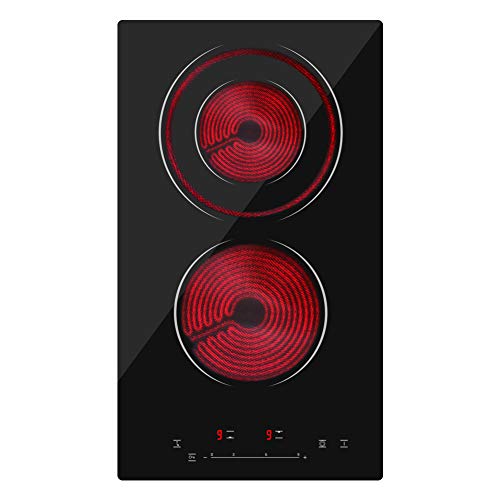 Placa vitrocerámica de 29,5 cm, 3200 W, eléctrica, vitrocerámica doble, control táctil, 9 niveles de potencia, función Booster, protección infantil, indicador de calentamiento residual, 2 zonas Placa vitrocerámica de 29,5 cm, 3200 W, eléctrica, vitrocerámica doble, control táctil, 9 niveles de potencia, función Booster, protección infantil, indicador de calentamiento residual, 2 zonas