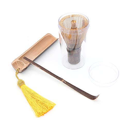 POFET Ceremonia de té japonesa hecha a mano 3PCS/Set de bambú Matcha batidor de té, cuchara y cuchara con borla de arroz