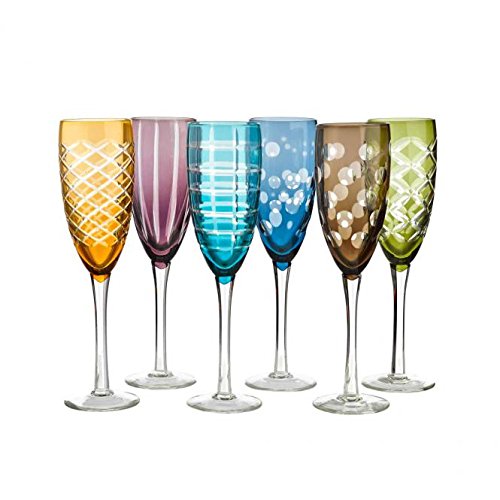 Pols Potten - juego de copas de champán con corte Mulitcolor - juego de 6 - copas de vino espumoso en 6 colores diferentes, 6 cortes diferentes - copas de champán aptas para el lavavajillas
