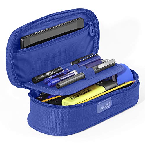 PracticOffice - Estuche Multiuso Megapak Oval para Material Escolar, Neceser de Viaje o Maquillaje. Medida 22 cm. Color Azul Oscuro