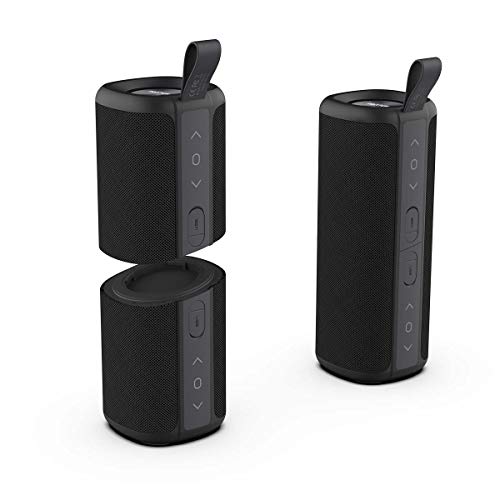 PRIXTON Aloha - Altavoz Bluetooth portatil Divisible en 2 Altavoces Independientes, Reproducción Bluetooth 4.2 y USB, Función Manos Libres, Resistente a Salpicaduras de Agua, Negro