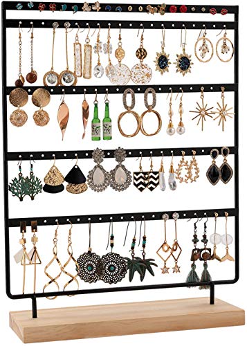 QILICZ Soporte para joyas y pendientes con 100 agujeros, organizador de 5 animales con base de madera, 35 x 27 cm