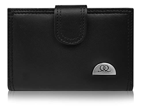 Quenchy London QL116K - Bolso pequeño de piel con bloqueo RFID con cremallera alrededor de la sección de monedas, 10 ranuras para tarjetas de crédito, 12 cm x 2,5 cm x 9 cm