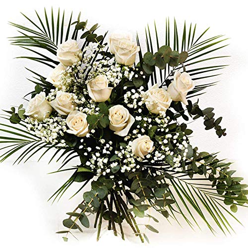 Ramo de 12 Rosas Blancas Naturales - Entrega EN 24 Horas -Flores Frescas a Domicilio - con dedicatoria