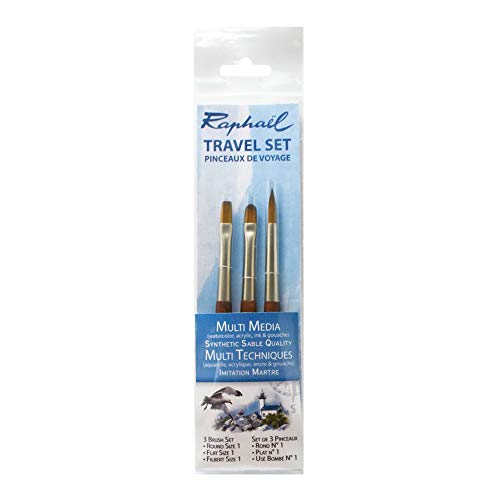 Raphael Travel Precision Mini Brush Set #10, Includes 3 Brushes, Round 01, Flat 01 & Filbert 01 (25-P10612-10)