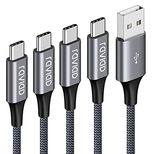 RAVIAD Cable USB Tipo C [4Pack 0.5M 1M 2M 3M] Cargador Tipo C Carga Rápida y Sincronización Cable USB C para Galaxy S10/S9/S8 Plus Note9, Xiaomi Mi A2/A1, Huawei P30/P20/Mate20, Xperia XZ, LG G7 Gris