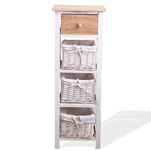 Rebecca Mobili Mueble baño, cajonera Estilo Country, 1 cajón 3 cestas, Madera de Paulownia Mimbre, marrón Blanco, Cuarto de baño Dormitorio- Medidas: 85 x 31 x 27 cm (AxANxF) - Art. RE4359 Rebecca Mobili Mueble baño, cajonera Estilo Country, 1 cajón 3 cestas, Madera de Paulownia Mimbre, marrón Blanco, Cuarto de baño Dormitorio- Medidas: 85 x 31 x 27 cm (AxANxF) - Art. RE4359