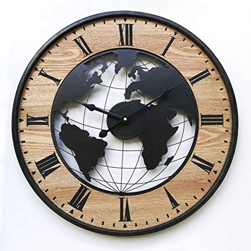 Rebecca Mobili Reloj de Pared, Reloj Redondo Grande, Negro marrón, diseño Retro, para Sala de Estar de Cocina - Diámetro 50 cm x P 4,5 cm - Art. RE6378
