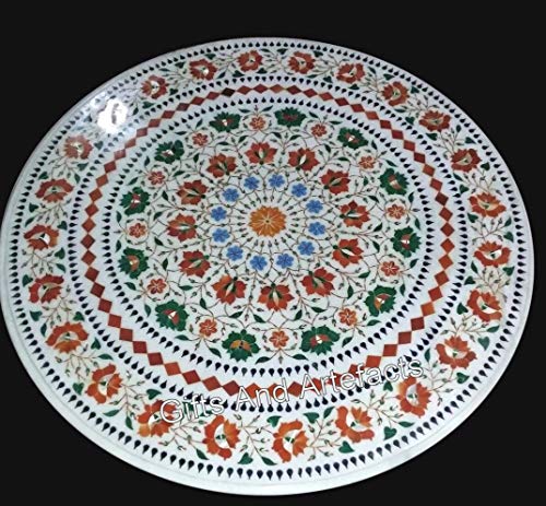 Regalos y Artefactos 36 pulgadas de mármol Octagon forma restaurante mesa mesa de comedor blanco semi piedras preciosas Inalid