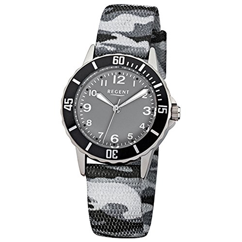 Regent las-reloj analógico de mujer colour gris camuflaje tela-pulsera cuarzo-reloj esfera negro URF941