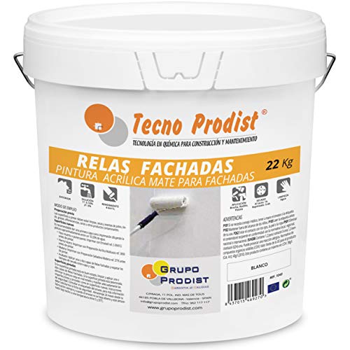 RELAS FACHADAS de Tecno Prodist - 22 Kg (BLANCO) Pintura para Fachadas Impermeabilizante al agua - Blanco Mate - A Rodillo o brocha - Pintura de Calidad - Fácil Aplicación