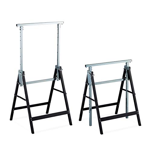 Relaxdays 10026076 2 Caballetes para Mesa y Trabajos de Bricolaje, Acero, Negro-Plateado, Altura Regulable 80-130 cm Relaxdays 10026076 2 Caballetes para Mesa y Trabajos de Bricolaje, Acero, Negro-Plateado, Altura Regulable 80-130 cm