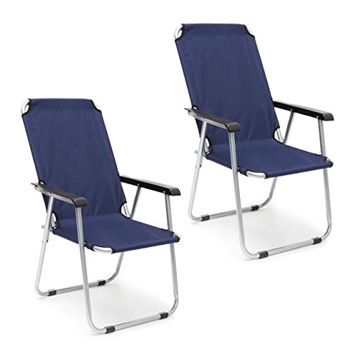 Relaxdays Campingstuhl Juego de 2 sillas Plegables para balcón con reposabrazos, para jardín, con Respaldo Alto, 91 x 53,5 x 75 cm, Color Azul Oscuro
