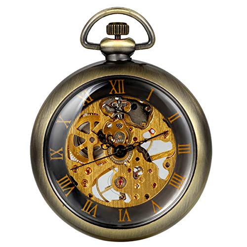 Reloj de Bolsillo Vintaje con Número Romano, Mecánico Steampunk, Esfera Esqueleto Viento de la Mano, Regalos Dia del Padre Originales