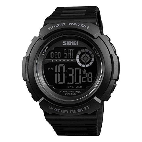 Reloj para hombre, Relojes de cuero PU para exteriores, Multifunción Deportes 50 m Relojes para exteriores impermeables para niños, Hora dual / Luminoso / Despertador / Cuenta atrás Relojes digitales