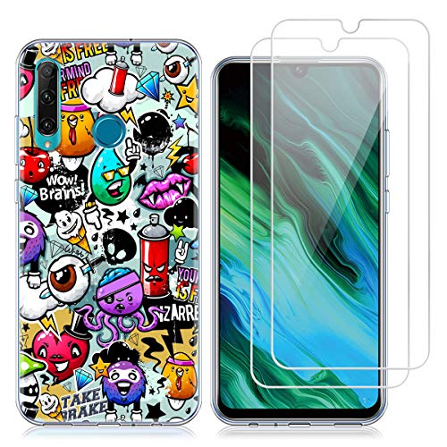 Reshias - Carcasa para Huawei Honor 20e, flexible de silicona y TPU con 2 protectores de pantalla de cristal templado para Huawei Honor 20e / Honor 20 Lite