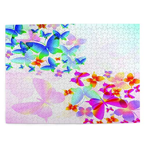 Rompecabezas con Imágenes 500 Piezas,Coloridas mariposas voladoras Impresión gráfica de cuento de hadas,Educativo Juego Familiar Arte de Pared Regalo para Adultos,Adolescentes,Niños,20.4" x 15"