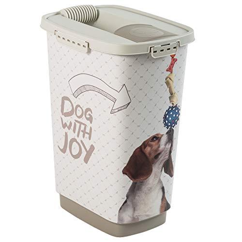 Rotho Cody, Recipiente de comida para mascotas de 25 litros con tapa y vertedor, Plástico PP sin BPA, antracita, blanco, 25l 33.0 x 25.0 x 46.3 cm