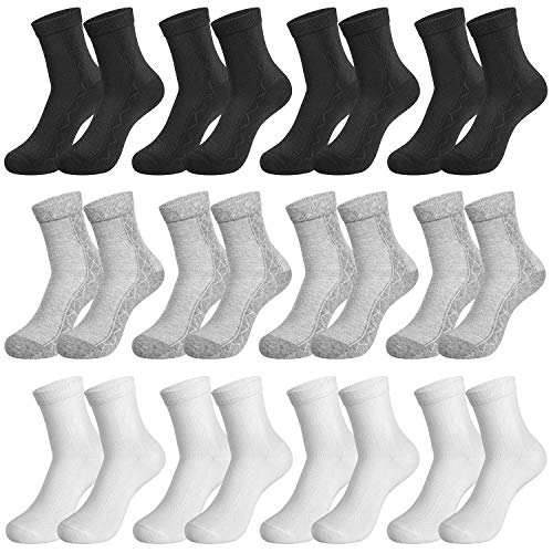 Rovtop 12 Pares de Calcetines para Hombre y Mujer - Calcetines Deportivos Corto Malla Transpirable (Blanco/Negro/Gris) (12 Calcetines Medio)