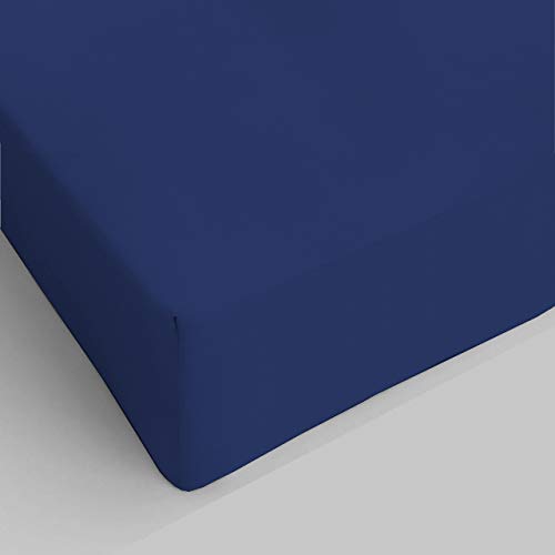 Sábana bajera ajustable de una plaza y media (120 x 200 cm), color azul oscuro