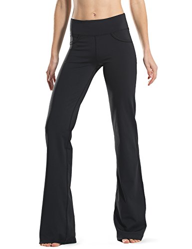 Safort Pantalones Yoga Tiro Regular Bootcut Campana - Medidas Largo 71cm/ 76cm/ 81cm/86cm - 4 Bolsillos - Color Negro, M