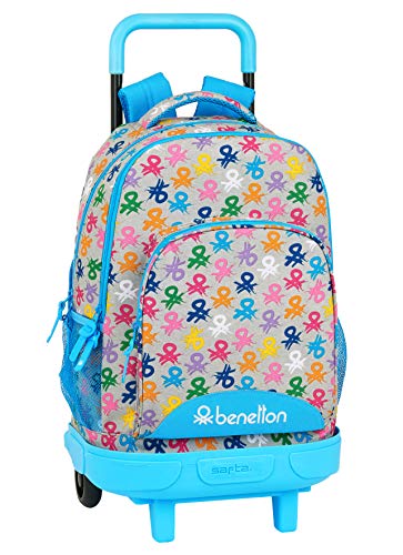 Safta Mochila Escolar con Carro Incluido y Espalada Acolchada de Benetton, Multicolor (Logo)