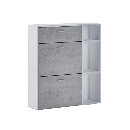 SelectionHome - Zapatero con Puertas, Armario Zapatero, Modelo Wind, Color Estructura Blanco Mate y Puertas Cemento, Medidas: 90 cm (Ancho) x 26 (Fondo) x 101.5 cm (Alto) SelectionHome - Zapatero con Puertas, Armario Zapatero, Modelo Wind, Color Estructura Blanco Mate y Puertas Cemento, Medidas: 90 cm (Ancho) x 26 (Fondo) x 101.5 cm (Alto)