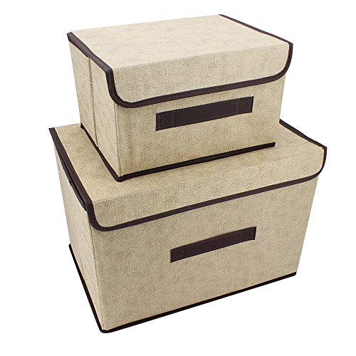 ShawFly - Pack de 2 cajas de almacenamiento con tapa, cajas organizadoras plegables con asa, para guardar ropa, cajas de almacenamiento portátiles a prueba de polvo