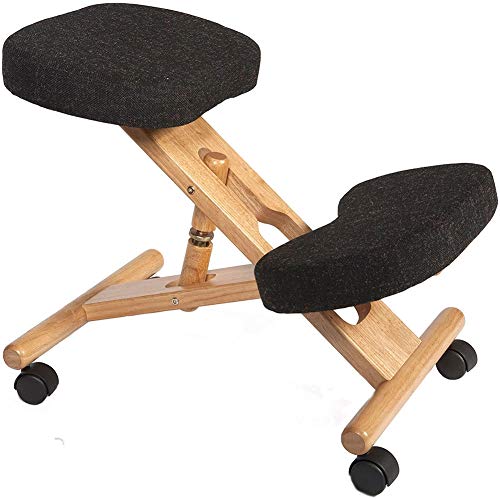 Silla de Oficina Ergonomica, Silla de Escritorio, Color Negro y Madera de Haya, Medidas: 46 cm (Ancho) x 68 cm (Fondo) x 52-62 cm (Alto)