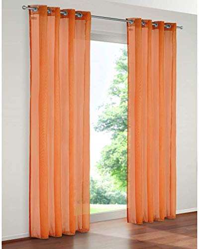SIMPVALE 2 Paneles Cortinas Translúcida Visillos con Ojales para Ventanas Balcón Salón, Ancho 140cm/Altura 175cm, Naranja