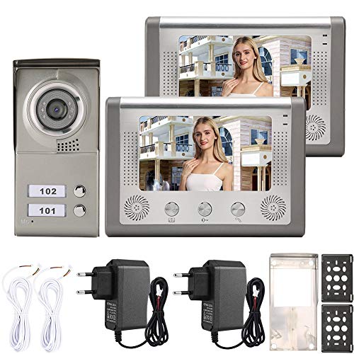Sistema de teléfono con timbre con video, apartamento 2 unidades Video con cable Sistema de intercomunicación audiovisual SY801MC12 110V-240V(EU Plug)