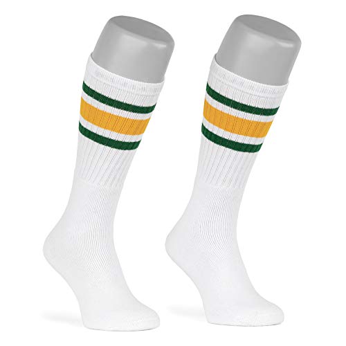 skatersocks Calcetines tubulares de 48,26 cm, color blanco, verde y amarillo, a rayas, para patinar, para hombre y mujer