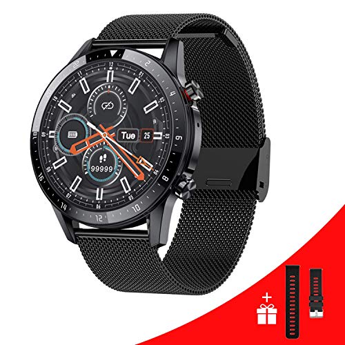 SmartWatch - Reloj deportivo para hombre con Android Smartwatch, contestar llamadas y mensajes con Bluetooth, monitor de la frecuencia cardíaca, de la presión arterial, reloj para música
