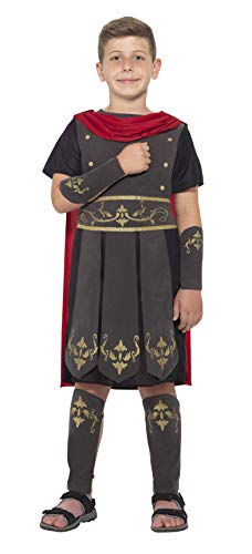 Smiffys-45477M Disfraz de Soldado Romano, con túnica, Capa incorporada, muñequeras y ESP, Color Negro, M-Edad 7-9 años (Smiffy'S 45477M)