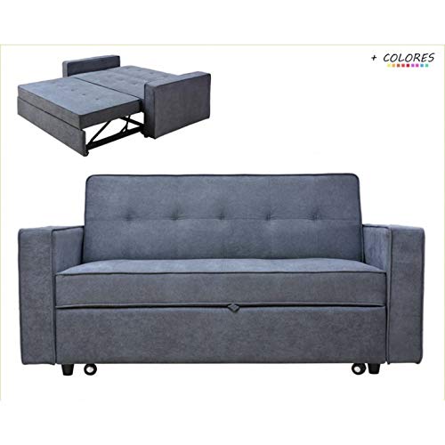 Sofá Cama de 180 cm tapizado en Tela Brazos Modelo Izan (Gris) Sofá Cama de 180 cm tapizado en Tela Brazos Modelo Izan (Gris)