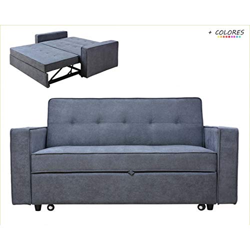 Sofá Cama de 180 cm tapizado en Tela Brazos Modelo Izan (Gris)