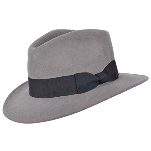 Sombrero Fedora de fieltro hecho a mano 100% lana elegante para hombre con banda ancha estilo Indiana Gris gris X-Large